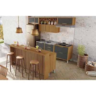 Cozinha Modulada Nesher Imperatriz 8 Peças (3aéreos+4balcões+1ilha) C8p53 Freijo-grafite-nesher