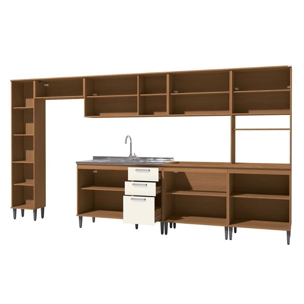 Cozinha Completa Linna 8 Peças (3aéreos+2balcões+2paneleiros+1complemento) C8p87 Canela-off White - Kappesberg - 5