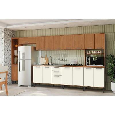 Cozinha Completa Linna 8 Peças (3aéreos+2balcões+2paneleiros+1complemento) C8p87 Canela-off White - Kappesberg