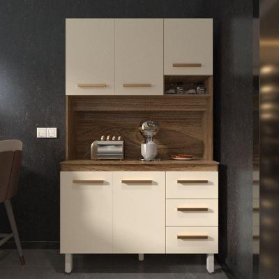 Cozinha Compacta Vivian 120cm 5 Portas 3 Gavetas Armário Aéreo E Balcão Savana Off White