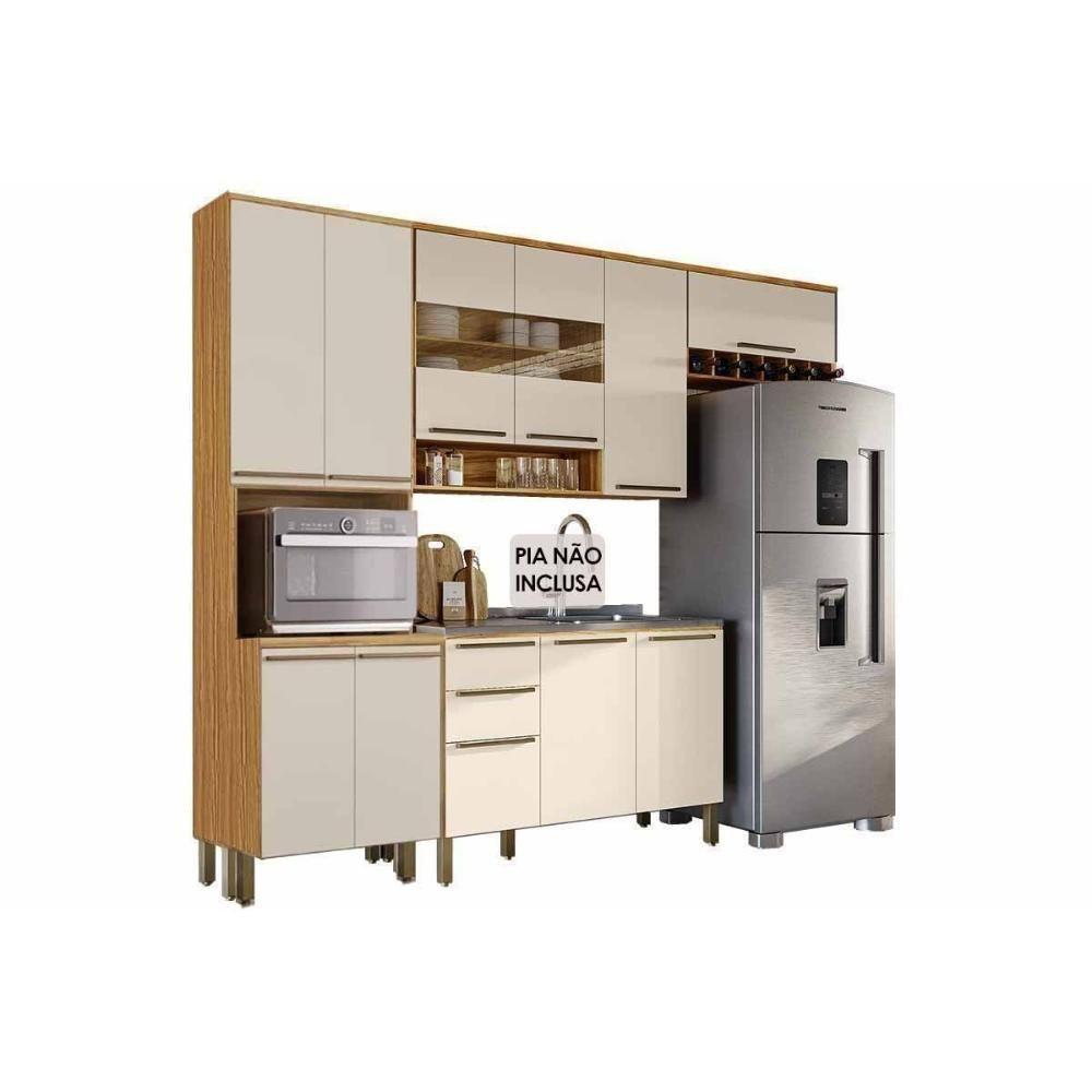 Kit Cozinha Modulada 4 Peças Nápoli Prime (2aéreos+1balcão+1paneleiro) C4p238 Amendoa-off White - Ronipa - 9