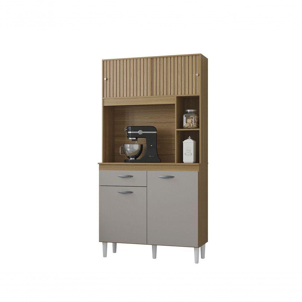 Cozinha Compacta Armário Organizador Duda 90cm Com Gaveta Damasco/ripado Offwhite - 2