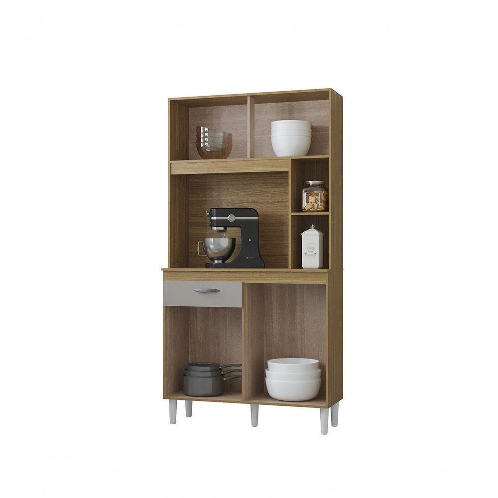 Cozinha Compacta Armário Organizador Duda 90cm Com Gaveta Damasco/ripado Offwhite - 3