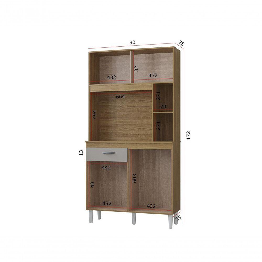 Cozinha Compacta Armário Organizador Duda 90cm Com Gaveta Damasco/ripado Offwhite - 4