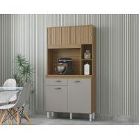 Cozinha Compacta Armário Organizador Duda 90cm Com Gaveta Damasco/ripado Offwhite - 1