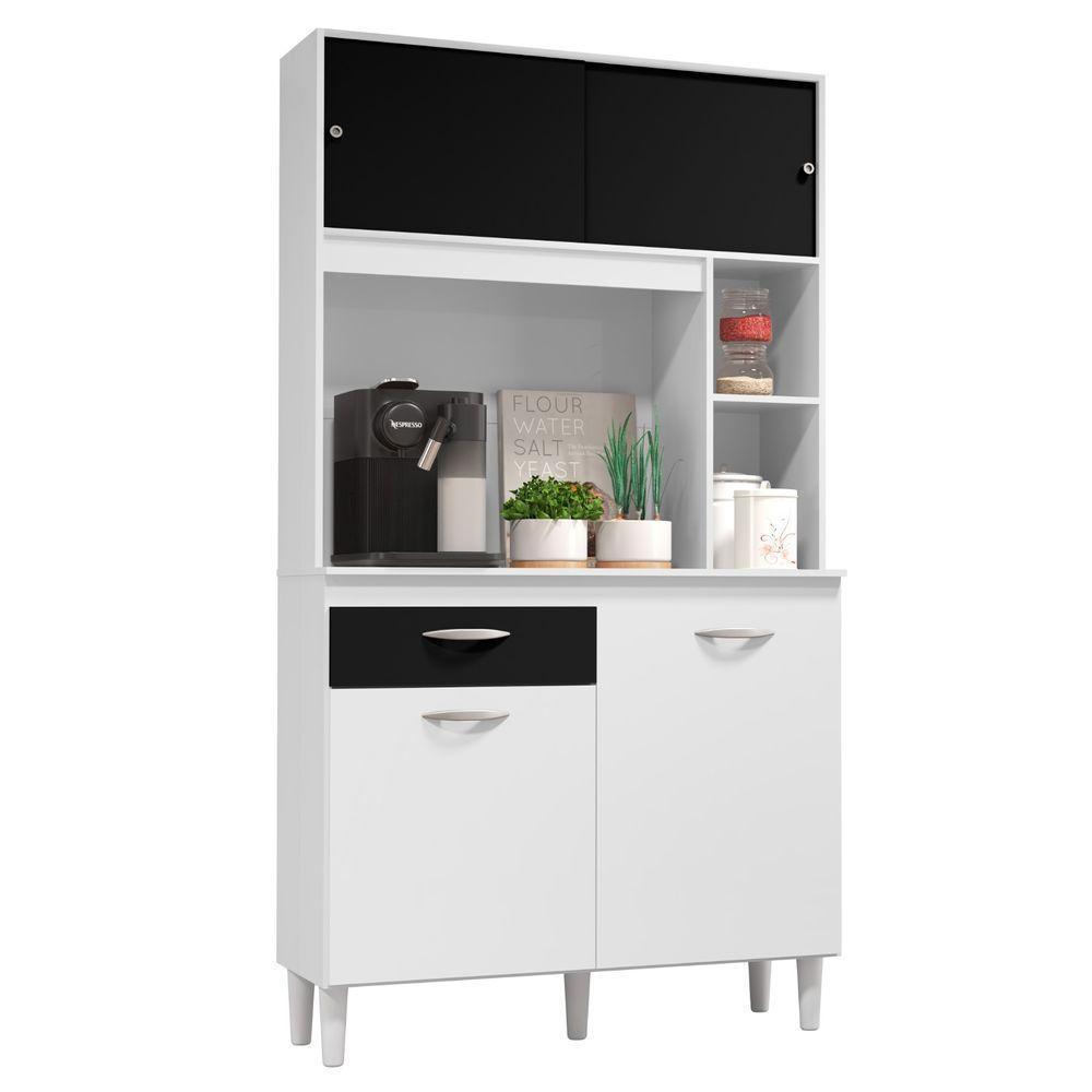 Cozinha Compacta Armário Organizador Duda 90cm Com Gaveta Branco/preto - 2