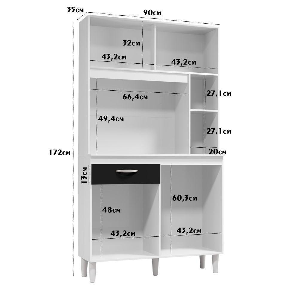 Cozinha Compacta Armário Organizador Duda 90cm Com Gaveta Branco/preto - 3
