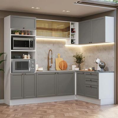 Armário De Cozinha Completa De Canto 399 Cm Branco/cinza Vik Madesa 02 Branco/cinza