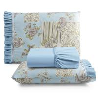 Jogo Cama Lençol Fiore King Estampado 180 Fios 100% Algodão Com Babadinho 3 Peças Azul Floral - 1