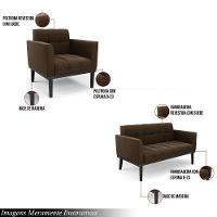 Conjunto Poltrona E Namoradeira Decorativa Pés Fixo Em Madeira Preto Suede Marrom 19 - 6