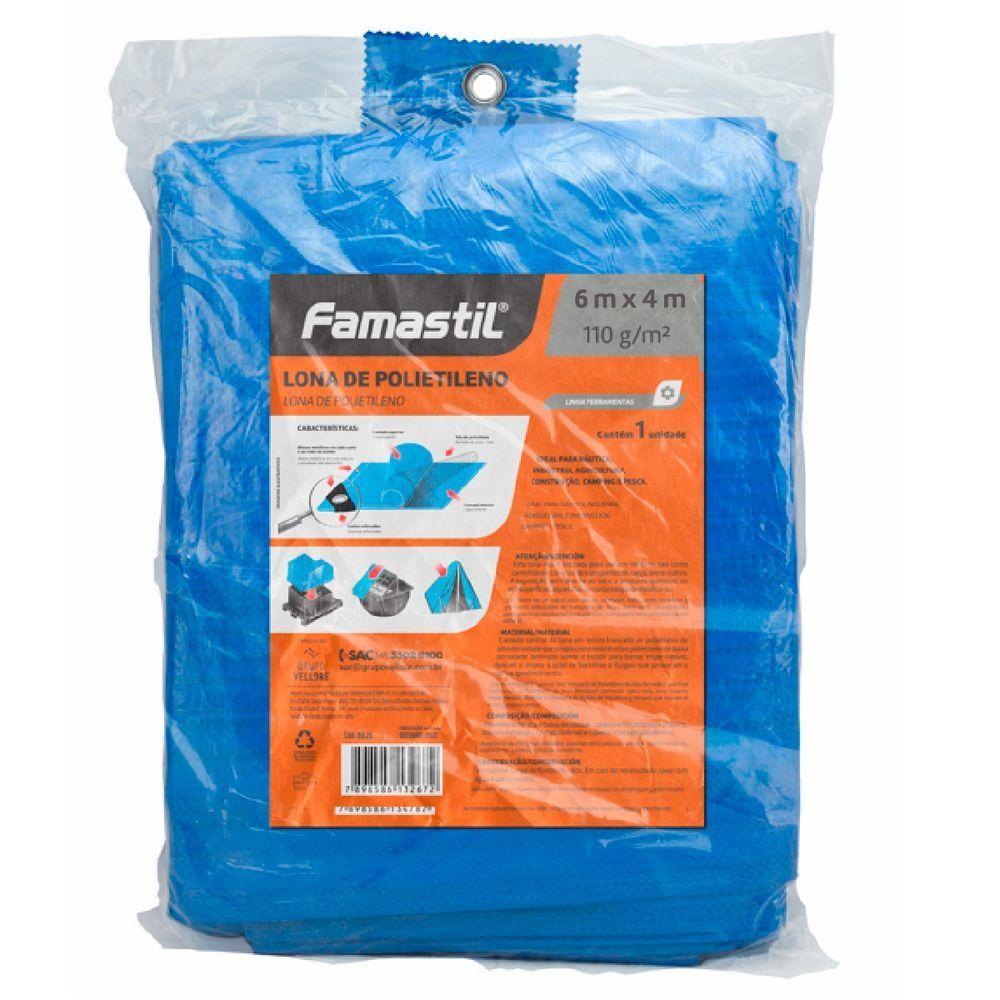Lona Polietileno 6x4 M Com Cantos Reforçados Azul Famastil - 1