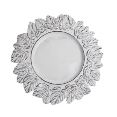 Kit 6 Sousplat Patinado Garden Leaf Premium Branco 35cm Lyor