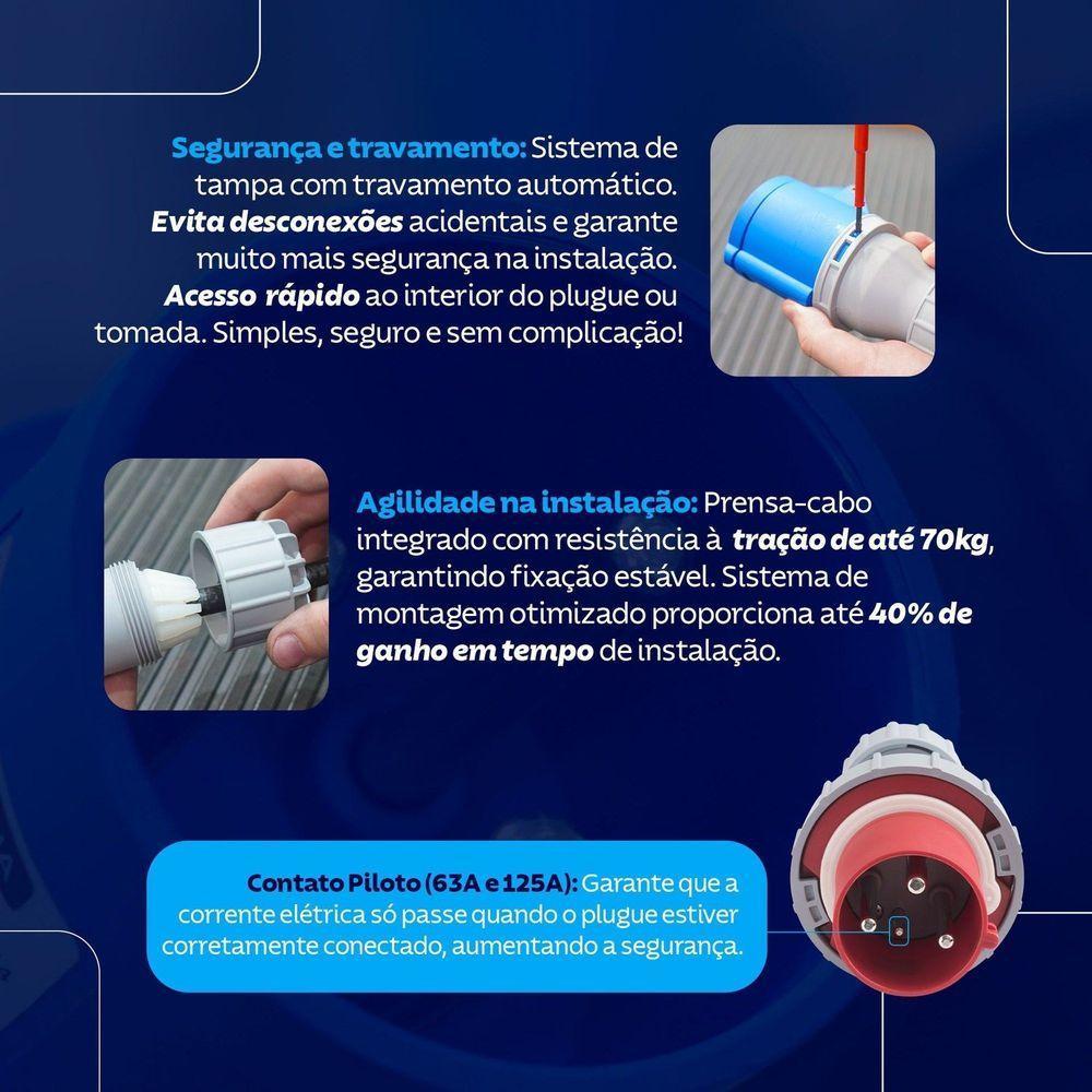 Plugue Móvel Industrial 3p+n+t Tramontina 32 A 220-250 V 9 H Ip44 Tramontina - 7