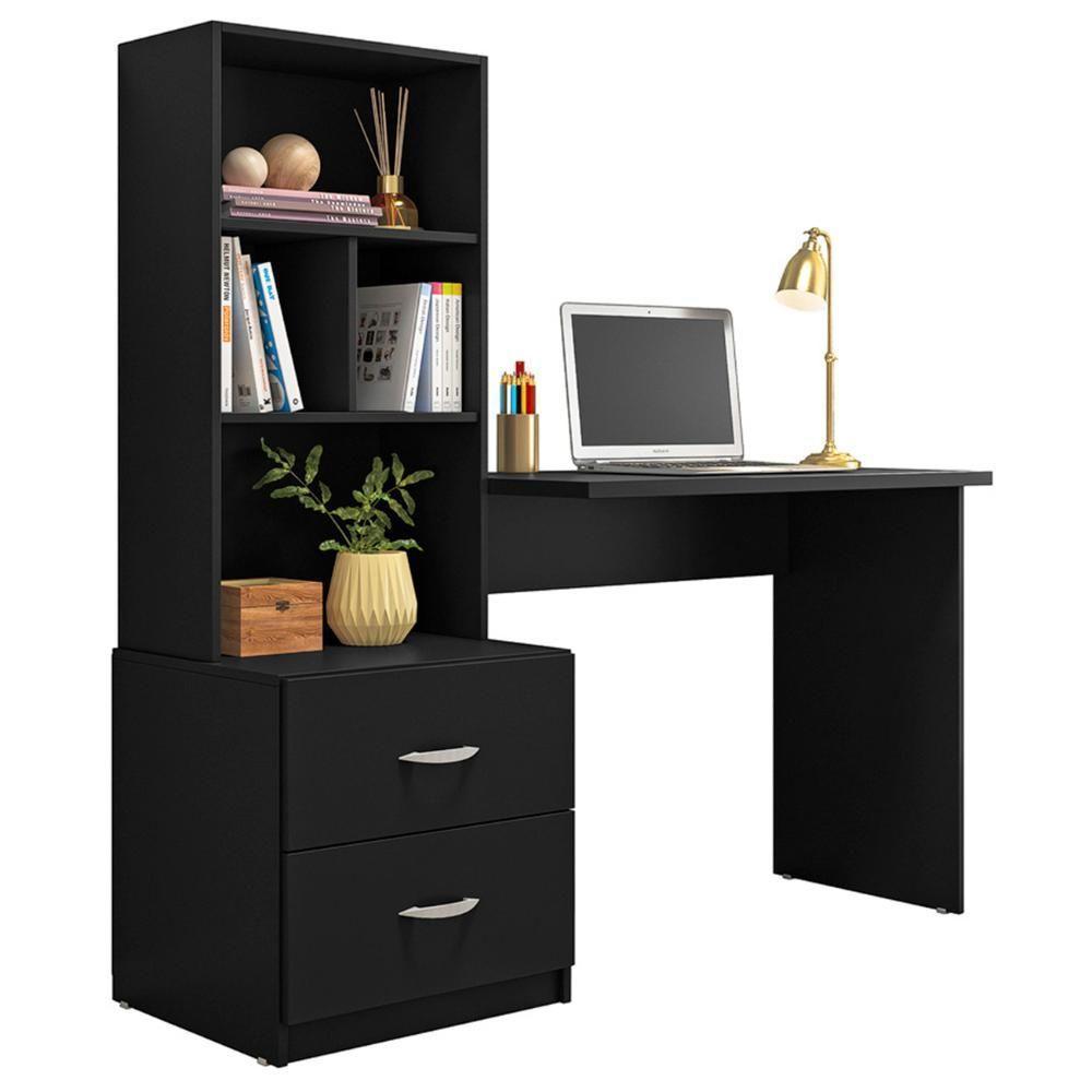 Mesa Escrivaninha Com Estante Livreiro 138cm Jay Preto Z49 - Mpozenato - 1