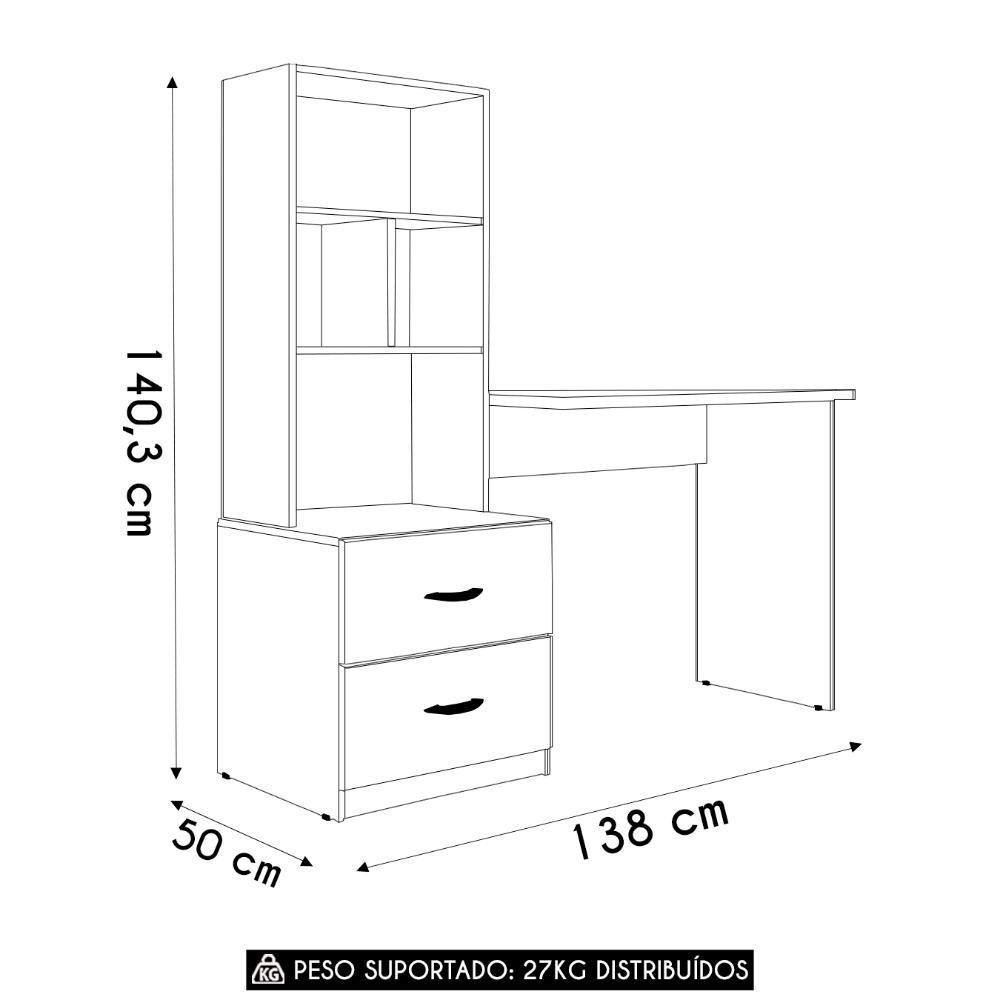 Mesa Escrivaninha Com Estante Livreiro 138cm Jay Preto Z49 - Mpozenato - 4