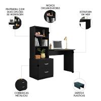 Mesa Escrivaninha Com Estante Livreiro 138cm Jay Preto Z49 - Mpozenato - 3