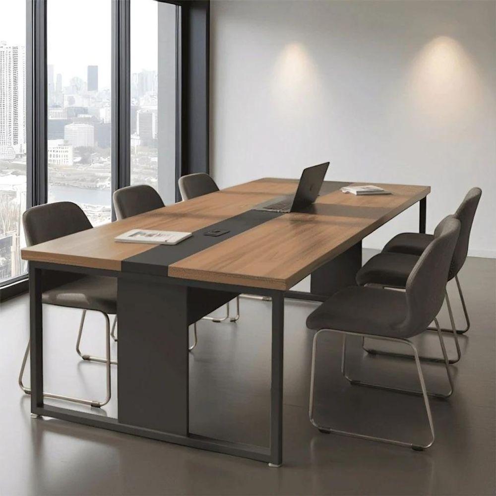 Mesa Reunião Retangular 240cm Com Passa Fio 6 Lugares Noce - 1