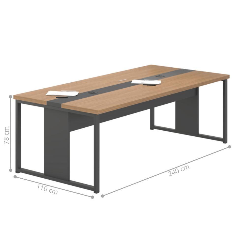 Mesa Reunião Retangular 240cm Com Passa Fio 6 Lugares Noce - 2