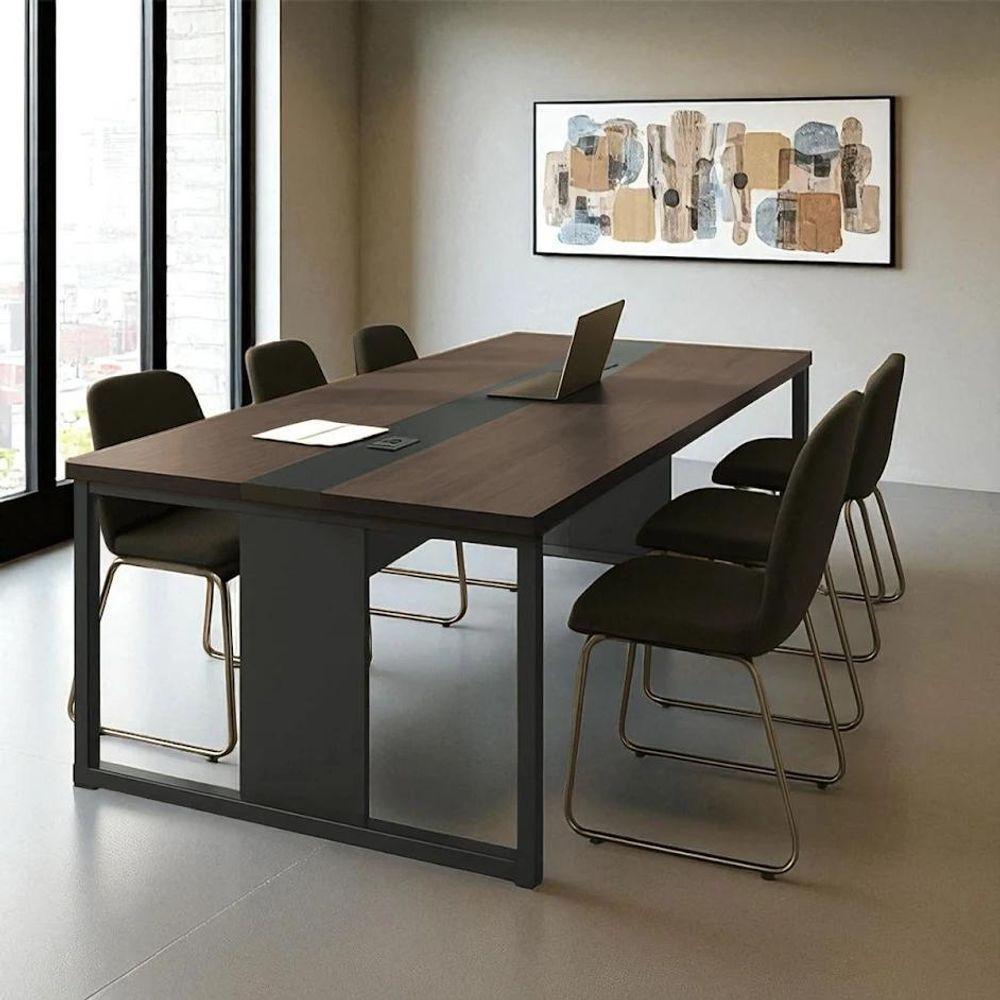 Mesa Reunião Retangular 240cm Com Passa Fio 6 Lugares Freijó - 1