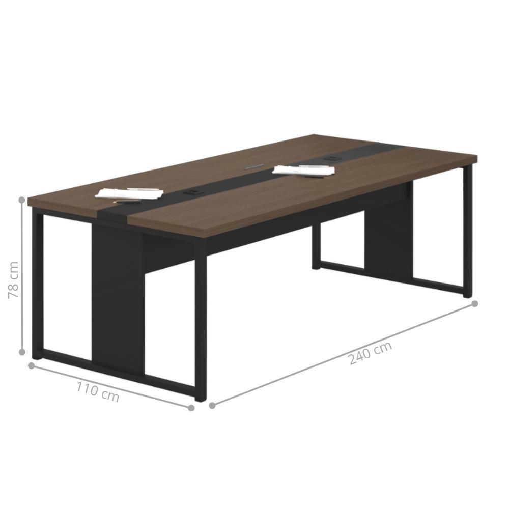 Mesa Reunião Retangular 240cm Com Passa Fio 6 Lugares Freijó - 2