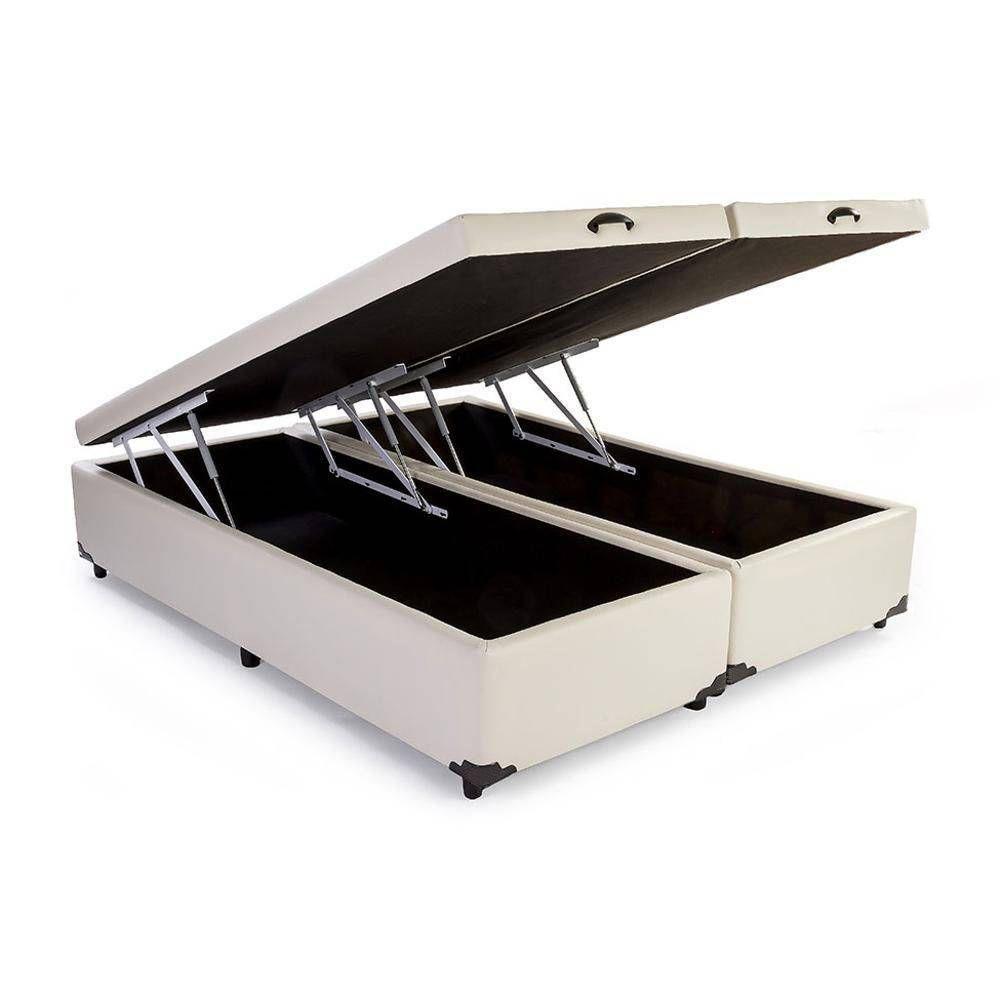 Base Box Baú King Bipartido Sp Móveis Sintético Bege - 1