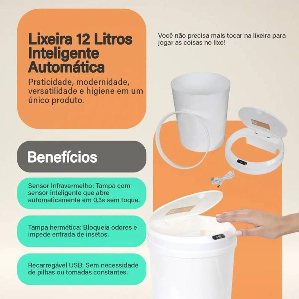 Lixeira Inteligente Touch Branca Automática Redonda 12 Lts - 6