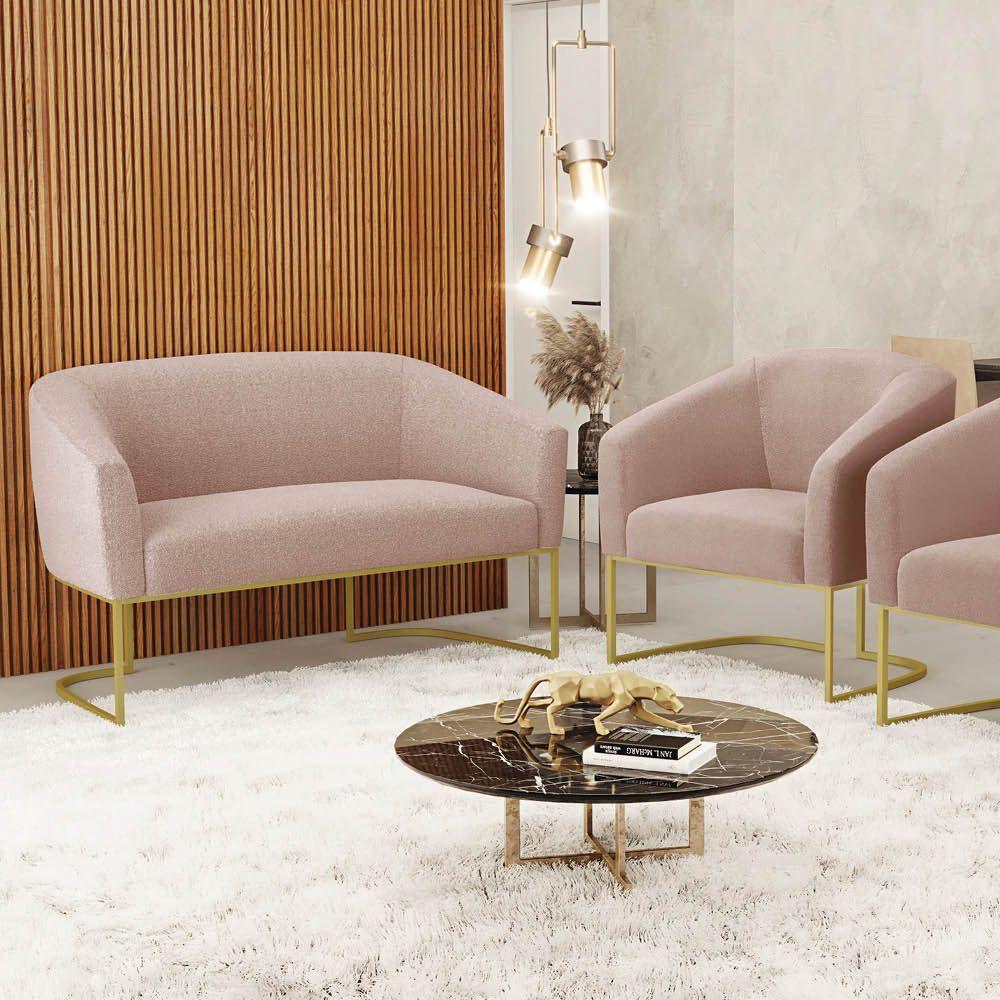 Sofá Namoradeira E Poltrona Industrial Dourado Stella Bouclê D03 - DRossi Rose - 4