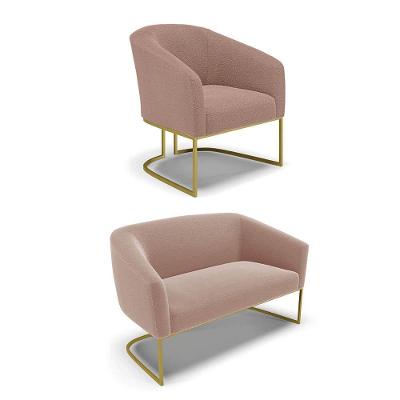 Sofá Namoradeira E Poltrona Industrial Dourado Stella Bouclê D03 - DRossi Rose