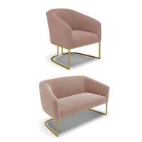 Sofá Namoradeira E Poltrona Industrial Dourado Stella Bouclê D03 - DRossi Rose - 1