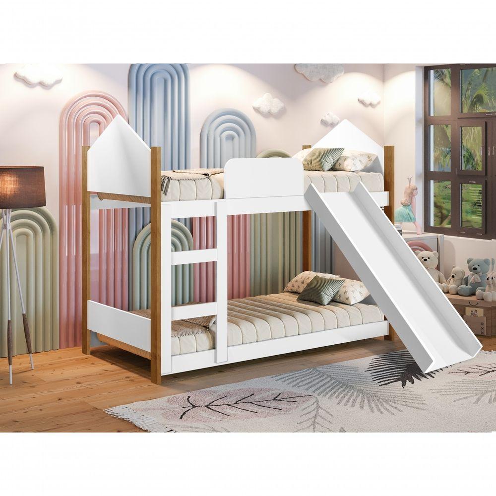 Mini Beliche Infantil Casa Samuel Branco Com Escorregador - 2