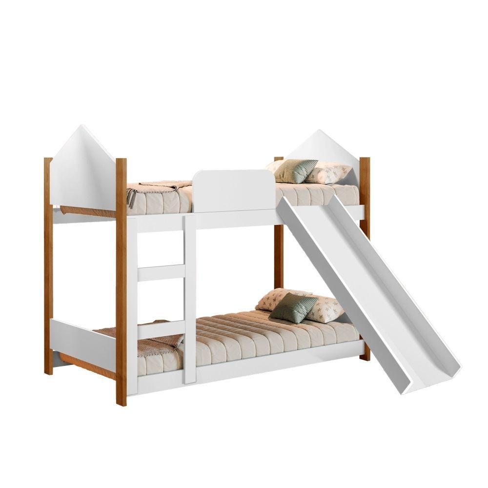 Mini Beliche Infantil Casa Samuel Branco Com Escorregador - 3