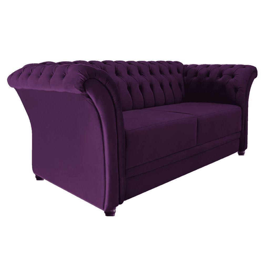 Sofá Recamier Divã Chesterfield 200cm Sofia Suede Roxo Capitonê- Mabe Magazine - 3