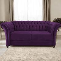 Sofá Recamier Divã Chesterfield 200cm Sofia Suede Roxo Capitonê- Mabe Magazine - 1