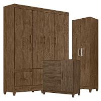 Guarda Roupa Casal Ms912 Com Cômoda Vênus Com Pés E Armário Multiuso New íris Castanho Wood - Moval - 1