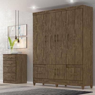 Guarda Roupa Casal Ambiente Ms912 E Cômoda Ms913 Castanho Wood - Moval