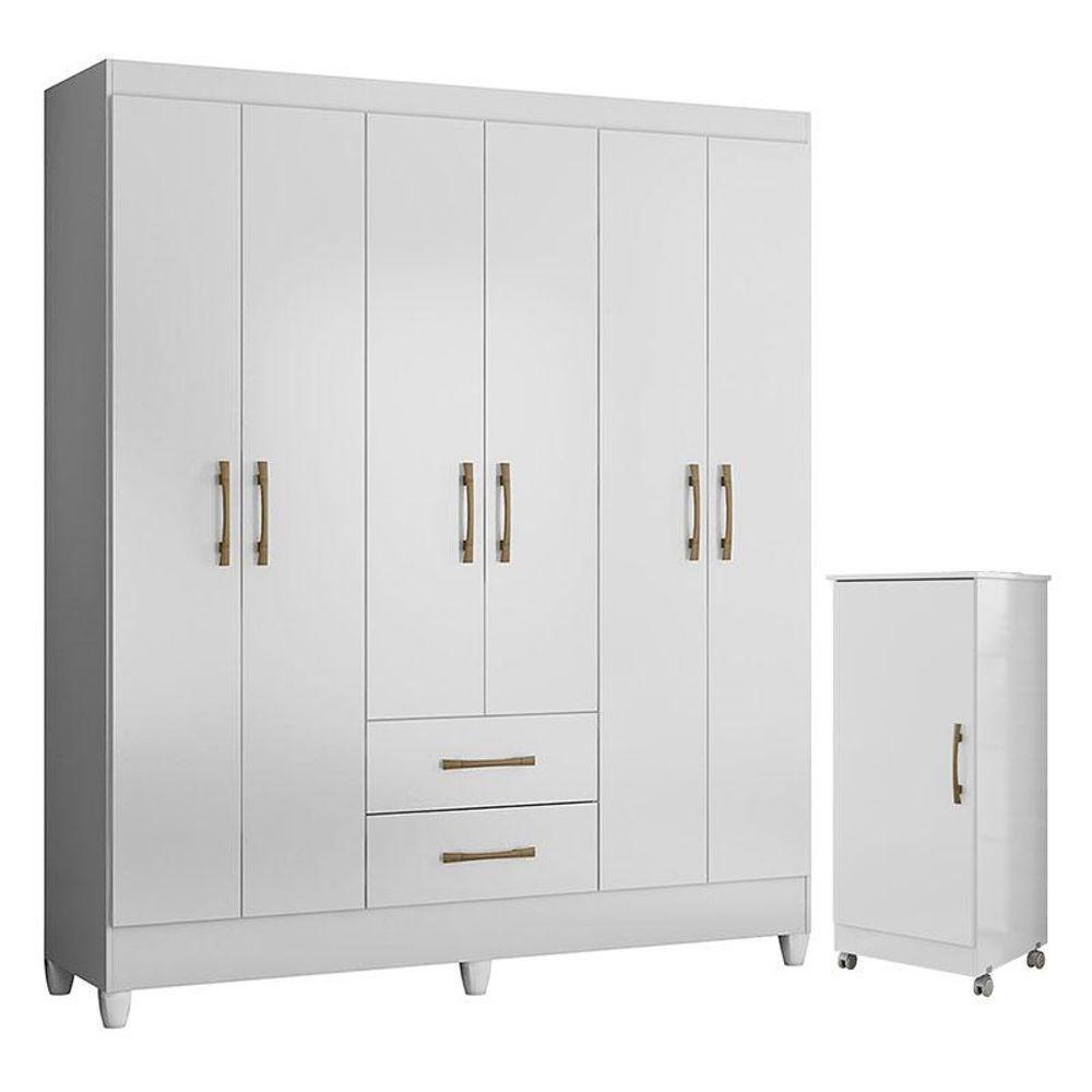 Guarda Roupa Casal Panamá E Armário Multiuso Lírio Branco Brilho - Moval - 1