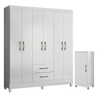 Guarda Roupa Casal Panamá E Armário Multiuso Lírio Branco Brilho - Moval - 1
