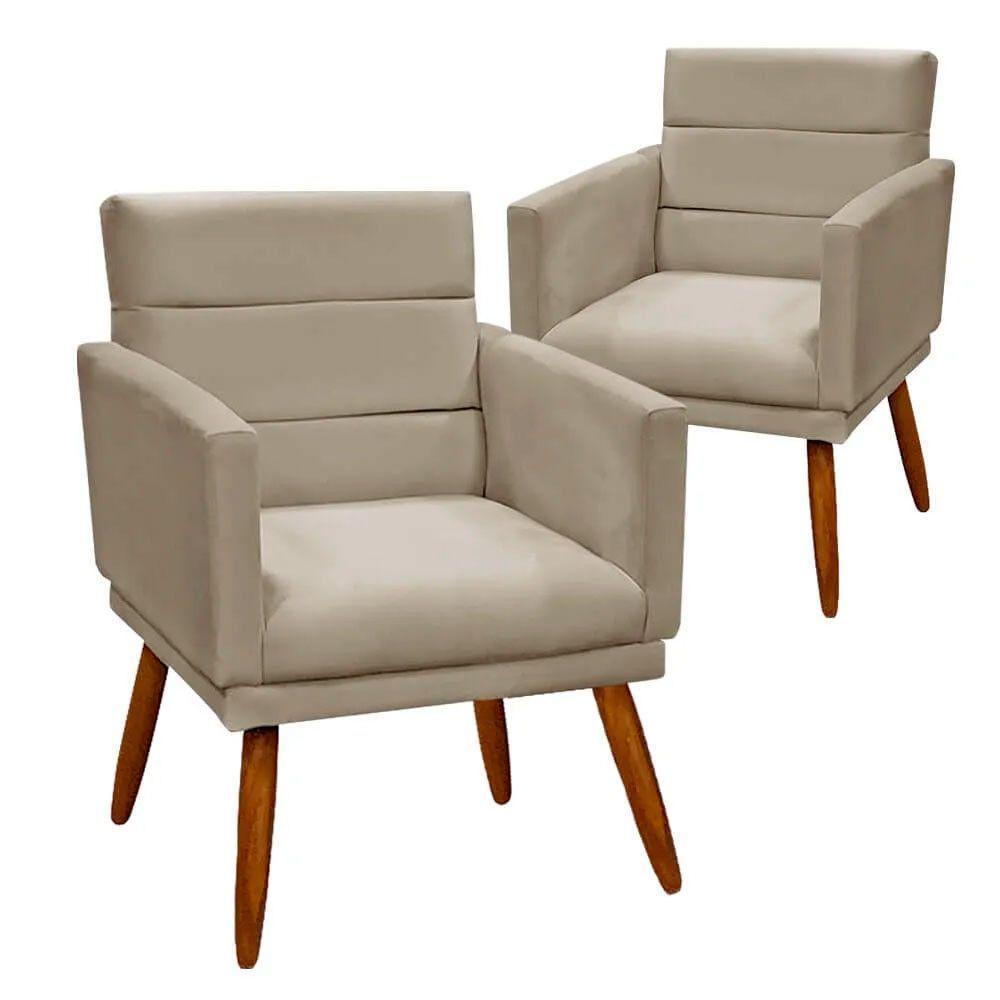 Kit 2 Poltronas Decorativas Nina Veludo Bege Marfim Bege Marfim - 1