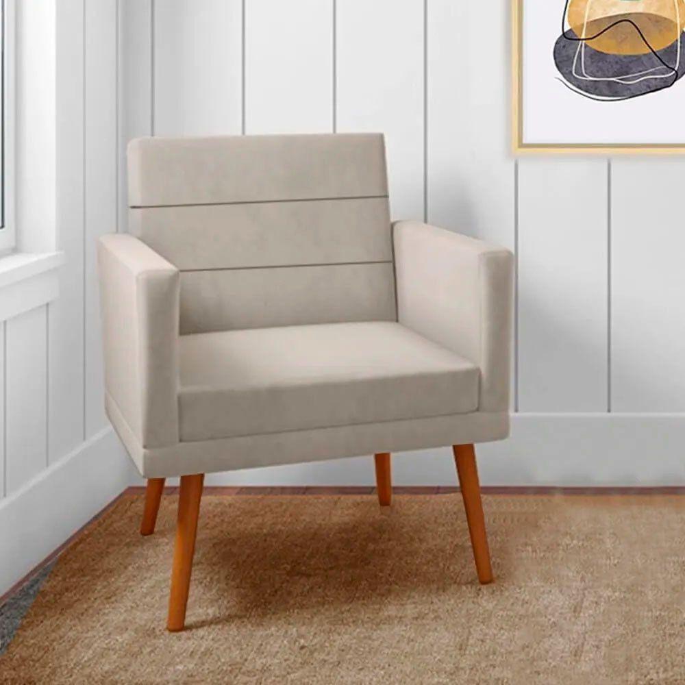 Kit 2 Poltronas Decorativas Nina Veludo Bege Marfim Bege Marfim - 7