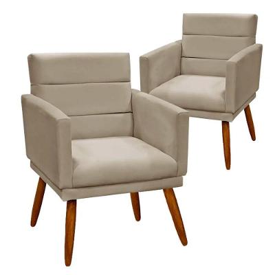 Kit 2 Poltronas Decorativas Nina Veludo Bege Marfim Bege Marfim