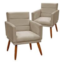 Kit 2 Poltronas Decorativas Nina Veludo Bege Marfim Bege Marfim - 1