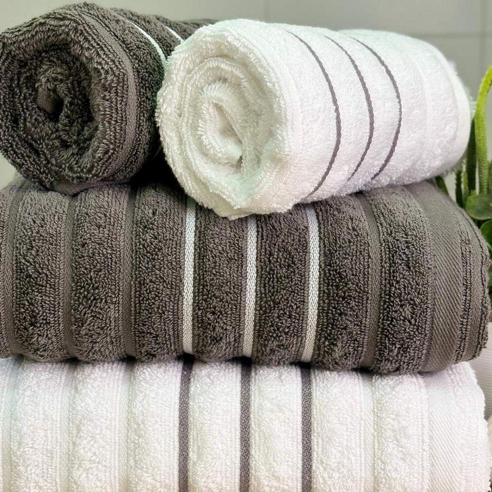 Jogo De Toalhas Wave 4 Peças 100% Algodão Fio Penteado Branco-cinza Chumbo - 2