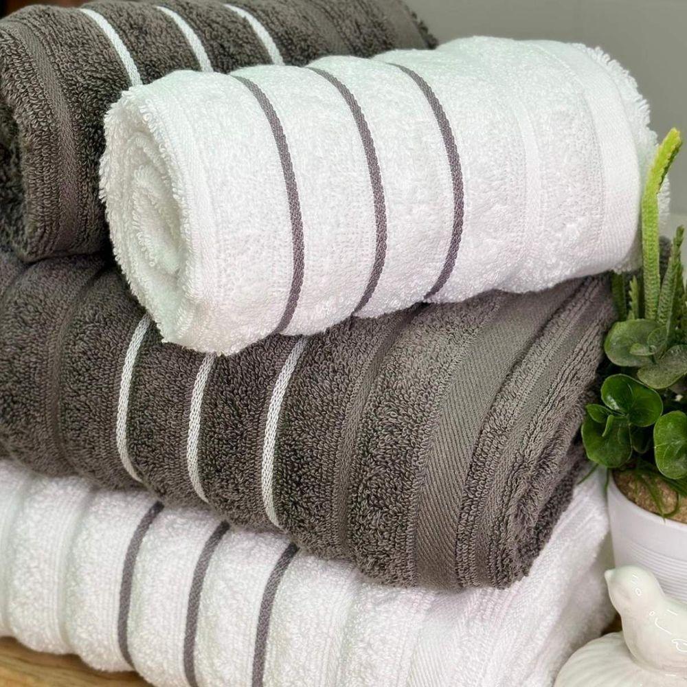 Jogo De Toalhas Wave 4 Peças 100% Algodão Fio Penteado Branco-cinza Chumbo - 3