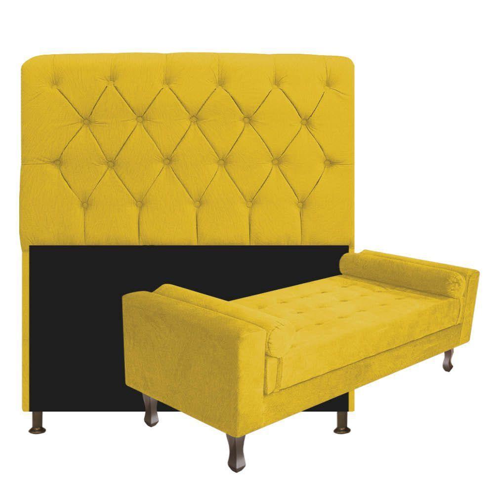 Kit Cabeceira Lady Recamier Félix 100cm Solteiro Amarelo - 1