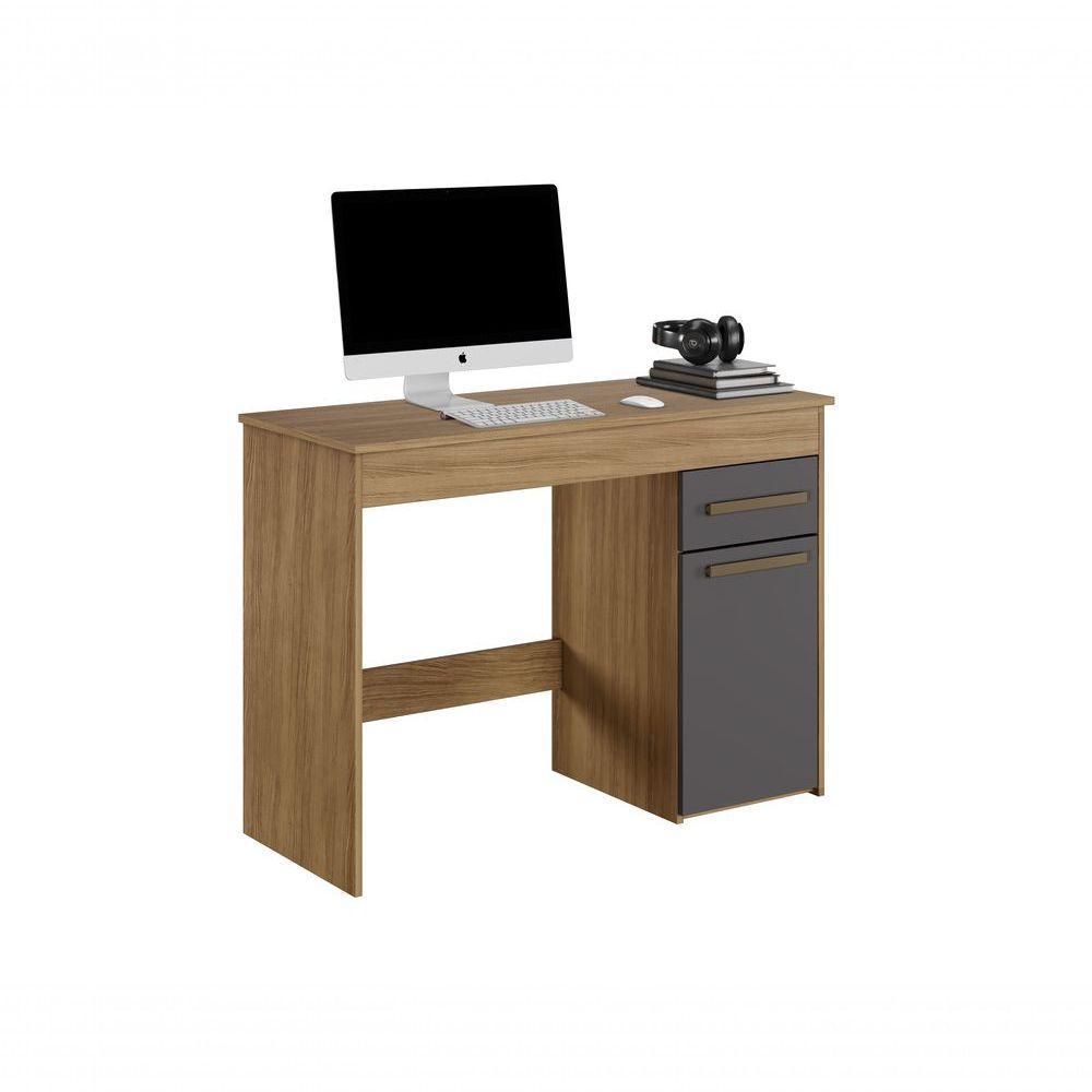 Escrivaninha Atenas 1 Porta E 1 Gaveta Arte Móveis Branco Cinamomo-grafite - 1