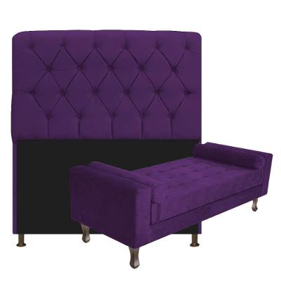 Cabeceira Solteiro Lady com Recamier 100 cm Suede Roxo