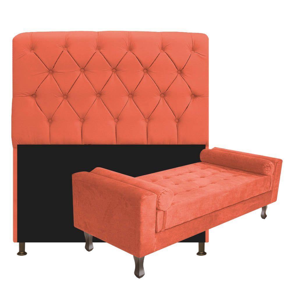 Cabeceira Solteiro Lady com Recamier 100 cm Suede Terracota - 1