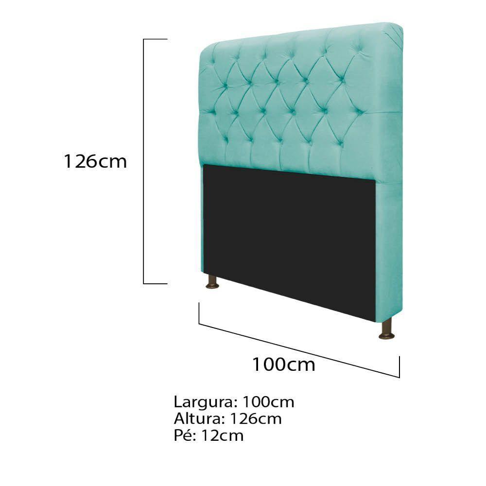 Cabeceira Solteiro com Recamier 100 cm Suede Azul Tiffany - 3