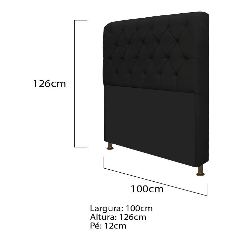 Cabeceira Solteiro Lady com Recamier 100 cm Solteiro Suede Preto - 9