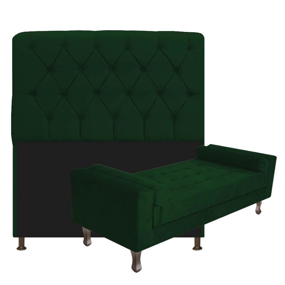 Cabeceira Solteiro Lady com Recamier 100 cm Suede Verde - 1